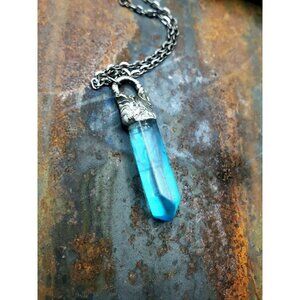 Aqua aura quartz crystal Necklace